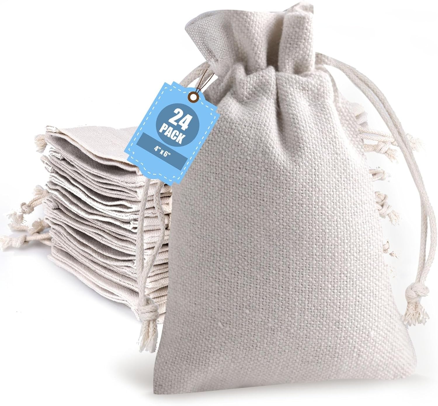 24PCS Cotton Drawstring Bags, 4 X 6 Inch Reusable Muslin Sachet Bag Coffee Tea Brew for Christmas Party Home Supplies