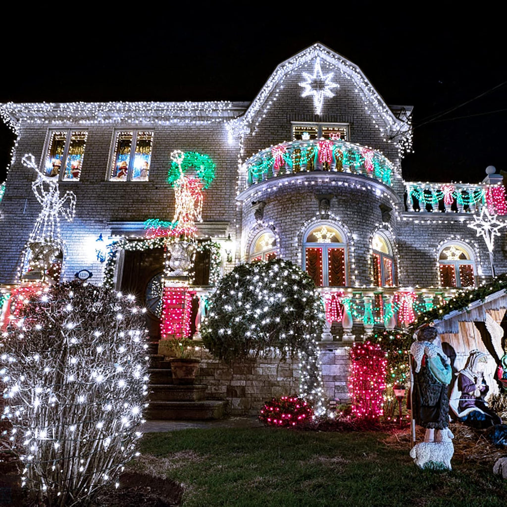 200 LED White Christmas Lights Outdoor, 66Ft Christmas Tree Lights Green Wire, 8 Modes Waterproof Twinkle String Lights Plug in for Xmas Wedding Party Indoor Decoration