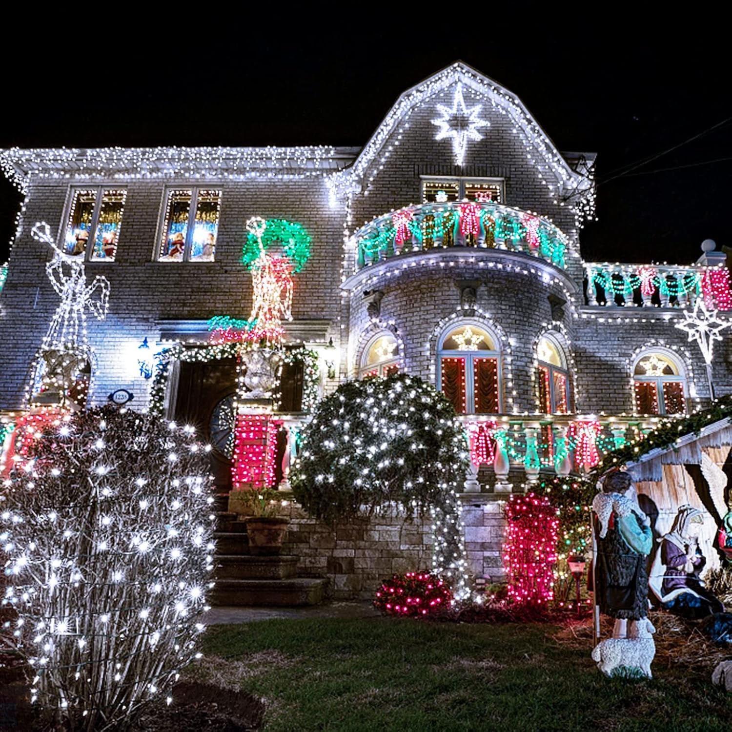 200 LED White Christmas Lights Outdoor, 66Ft Christmas Tree Lights Green Wire, 8 Modes Waterproof Twinkle String Lights Plug in for Xmas Wedding Party Indoor Decoration