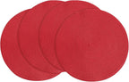 15 Inch round Braided Placemats Set of 4, Washable Heat Resistant Cotton Polyester Circle Place Mats for Kitchen Dining Table - Red