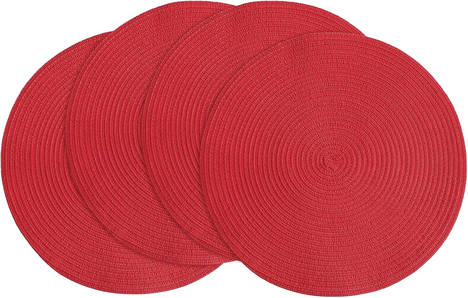 15 Inch round Braided Placemats Set of 4, Washable Heat Resistant Cotton Polyester Circle Place Mats for Kitchen Dining Table - Red