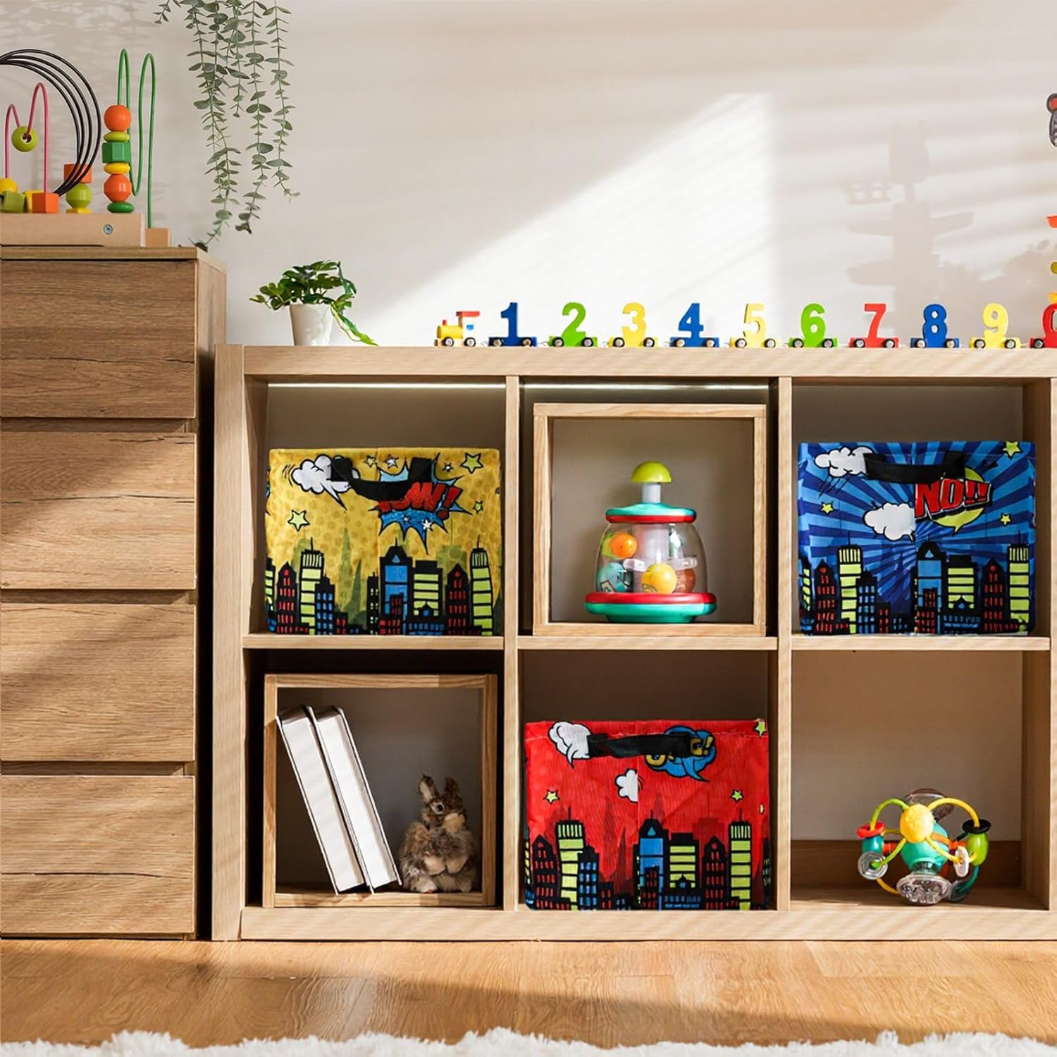 3 Pack Comic Book Storage Hero Themed Basket Large Gifts for Laundry Hamper Basket for Kids Room Nursery Collapsible Toy Clothes Storage Collection Bin(City,Rectangle)