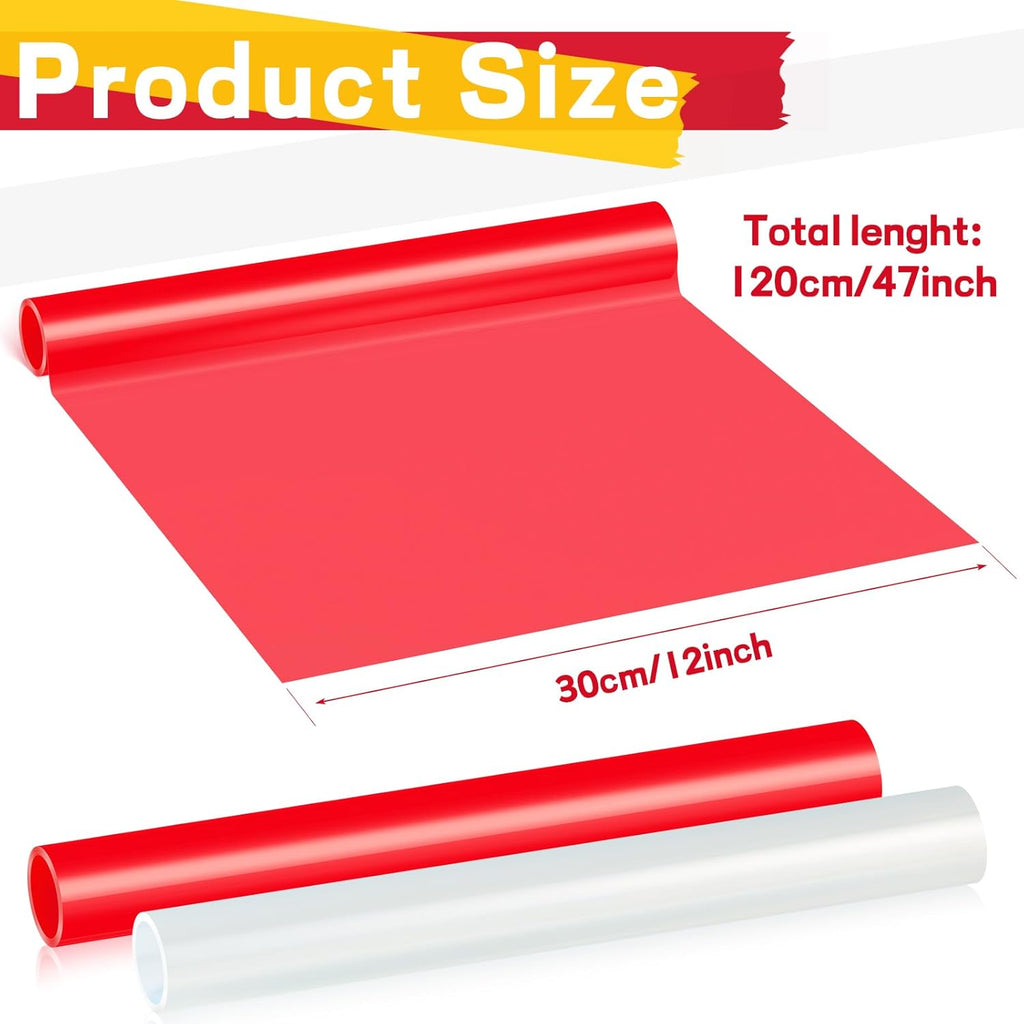 2 Rolls 3.94 Ft X 11.81 Inches Self Adhesive Repair Light Tape Auto Tail Light Tape Fog Lights Tint Tape Headlight Lens Tape (Red, Clear)